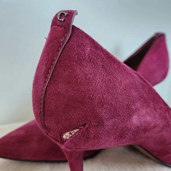 Coach Velvet Maroon Heels Pumps Point Closed Toe Stiletto 3.5" Heel Sz 8 DEFECTS - Picture 6 of 16